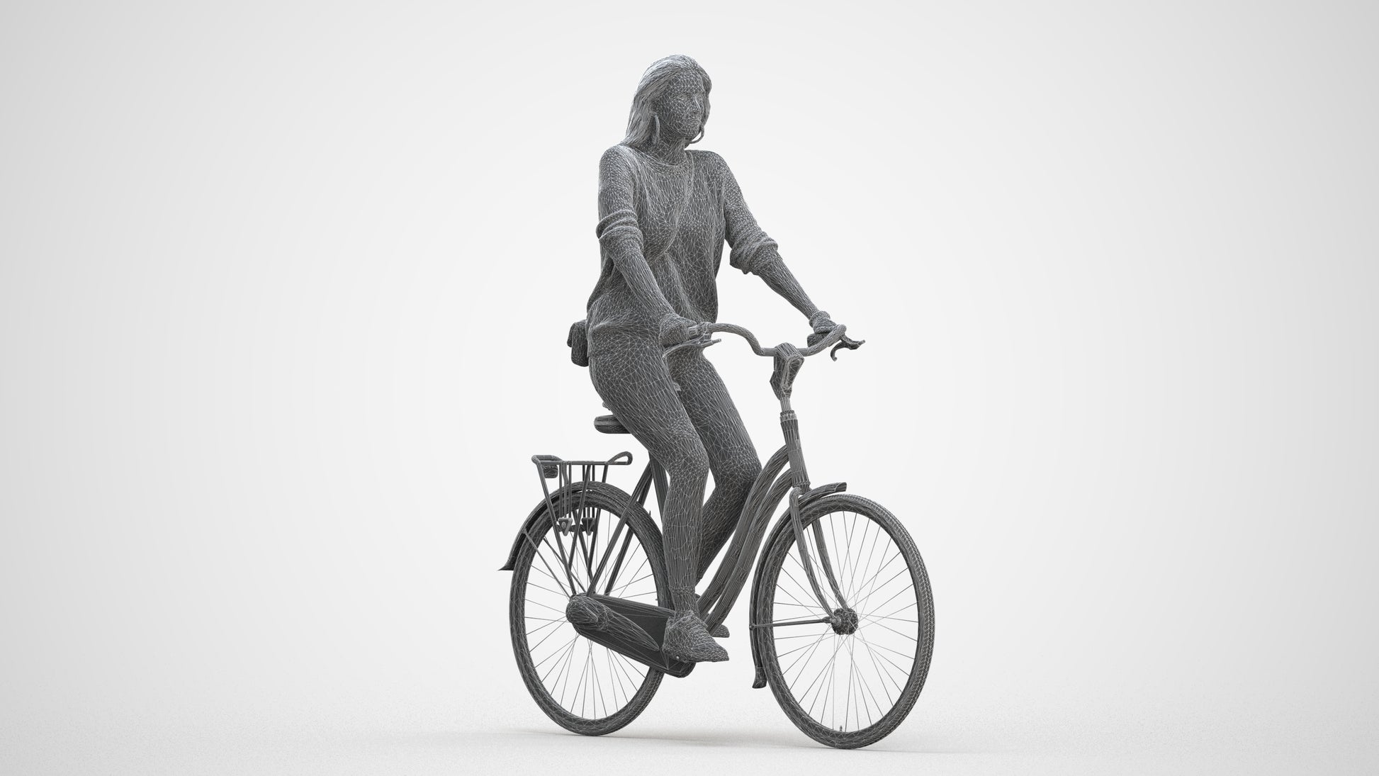 realistic 3D woman casual cycling, scanned archviz people for Blender and 3ds Max, three-quarter front view render