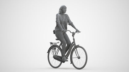 realistic 3D woman casual cycling, scanned archviz people for Blender and 3ds Max, three-quarter front view render