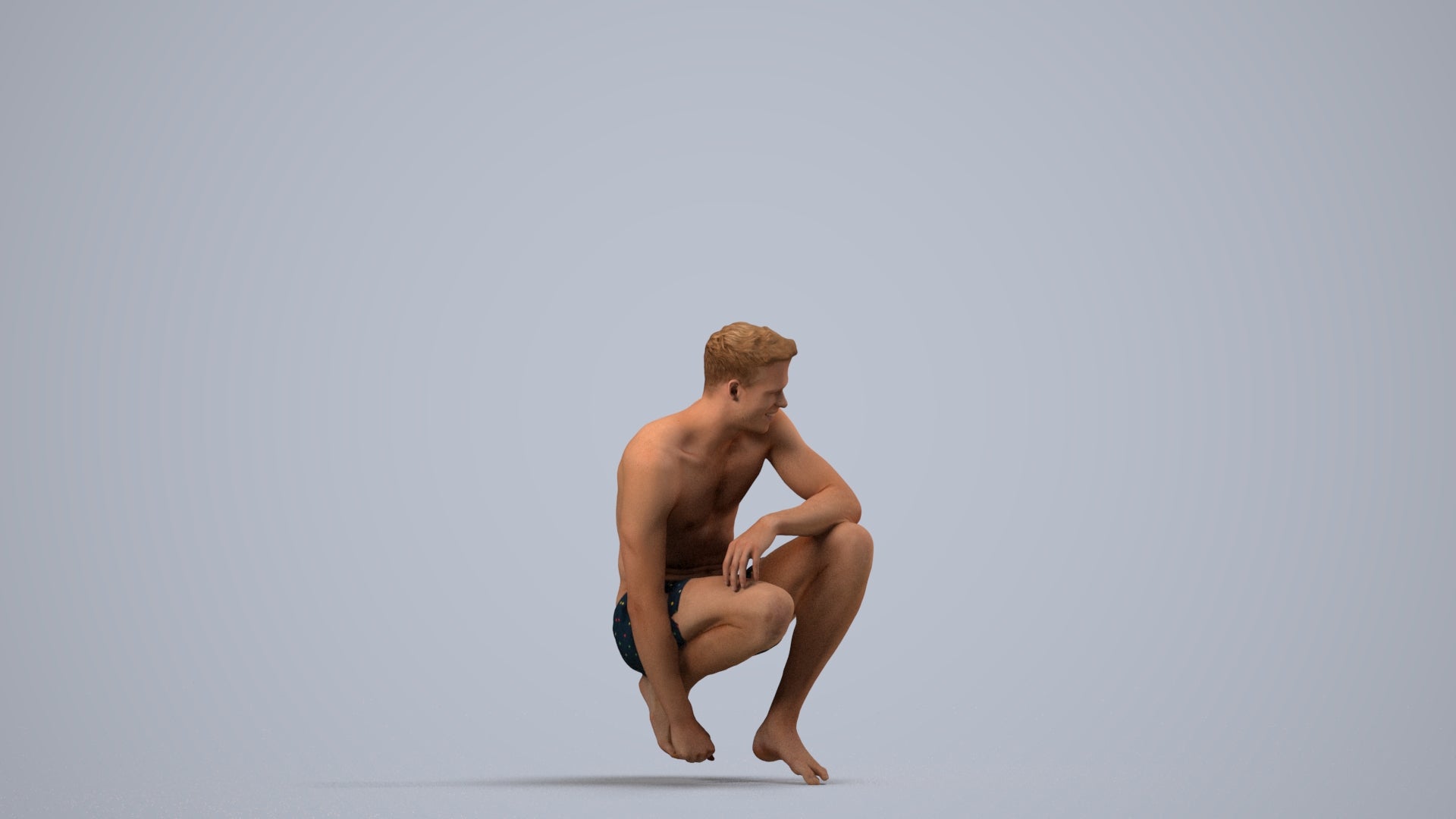 realistic 3D human man pool, archviz people FBX OBJ for Blender, side view render