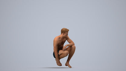 realistic 3D human man pool, archviz people FBX OBJ for Blender, side view render