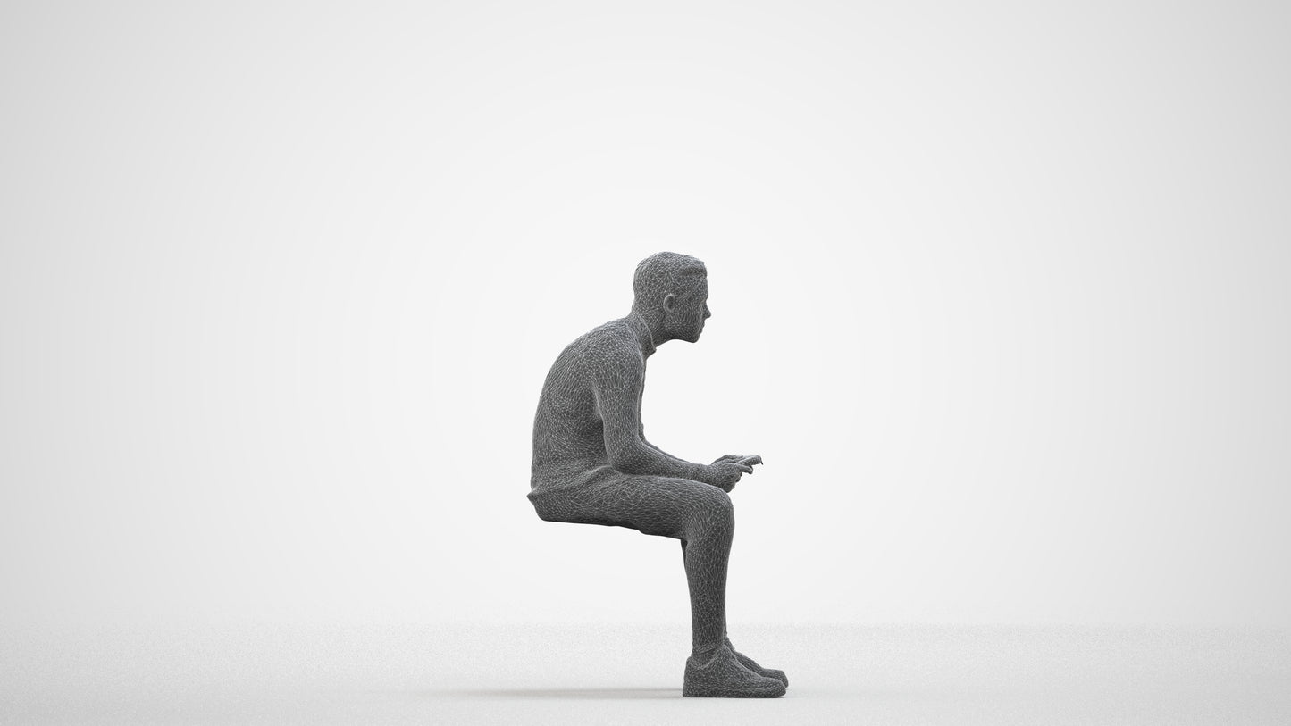 3D human model boy casual kids, photogrammetry scanned person for archviz, wireframe side view