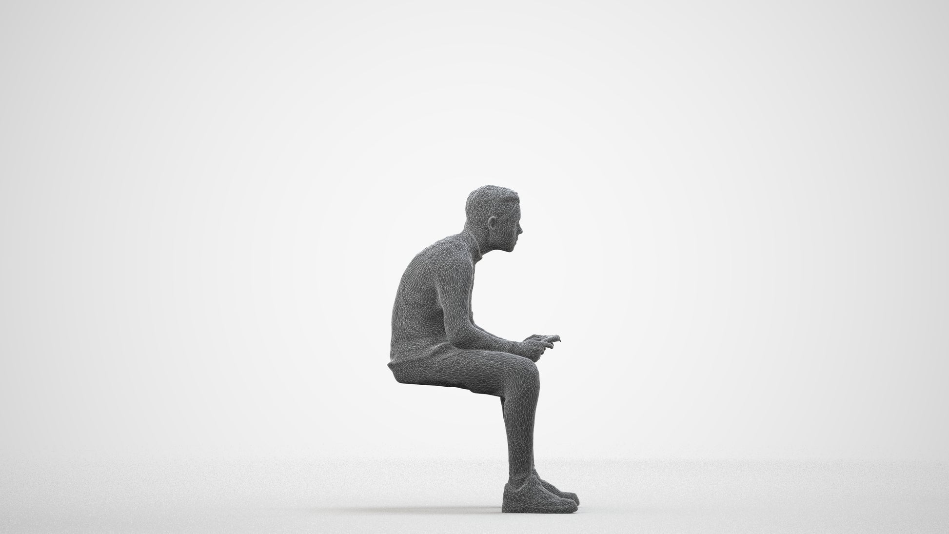 3D human model boy casual kids, photogrammetry scanned person for archviz, wireframe side view