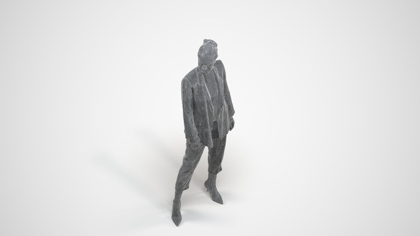 realistic 3D people woman business standing, render-ready for V-Ray and Corona, FBX OBJ, wireframe three-quarter view