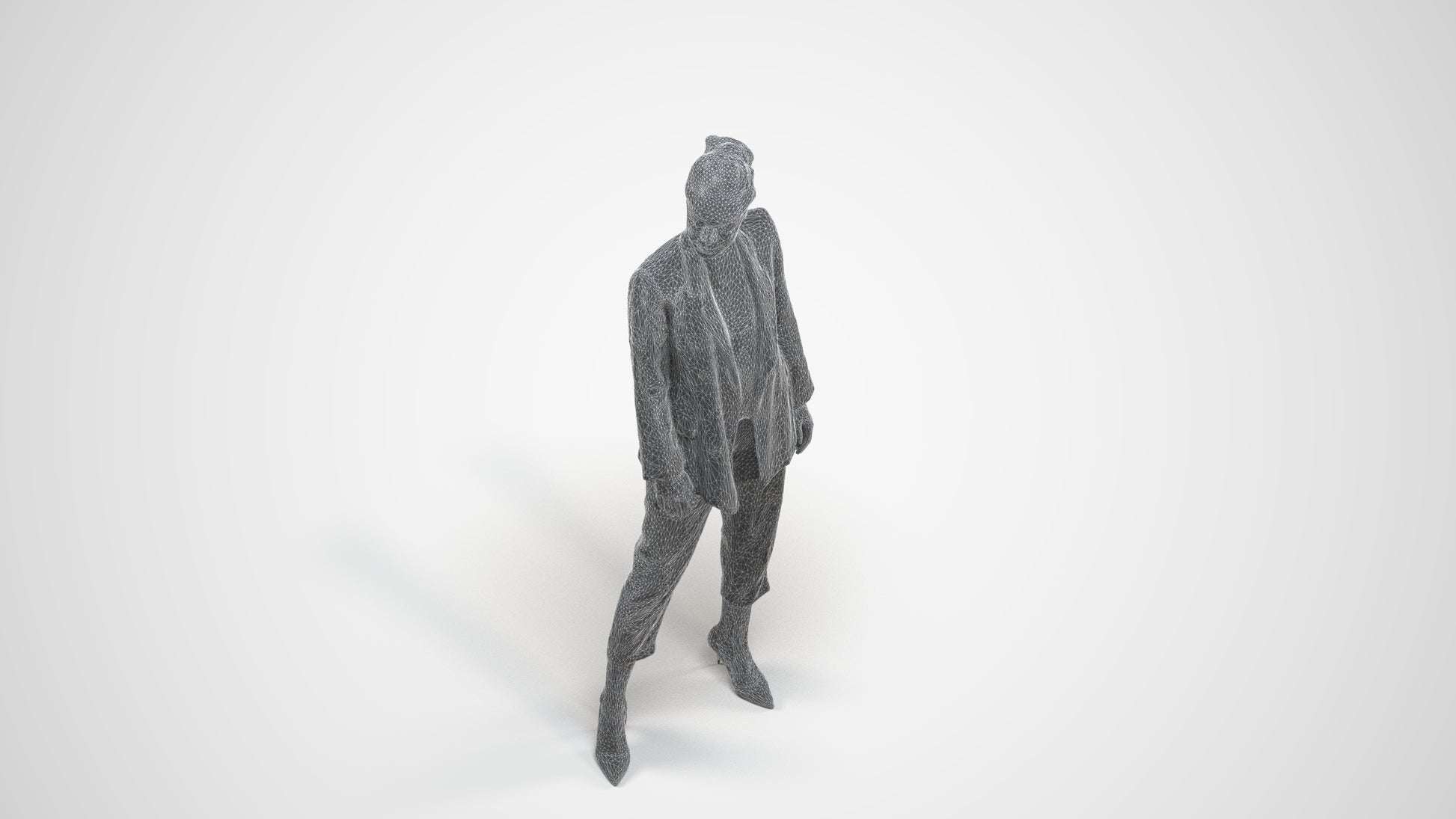 realistic 3D people woman business standing, render-ready for V-Ray and Corona, FBX OBJ, wireframe three-quarter view