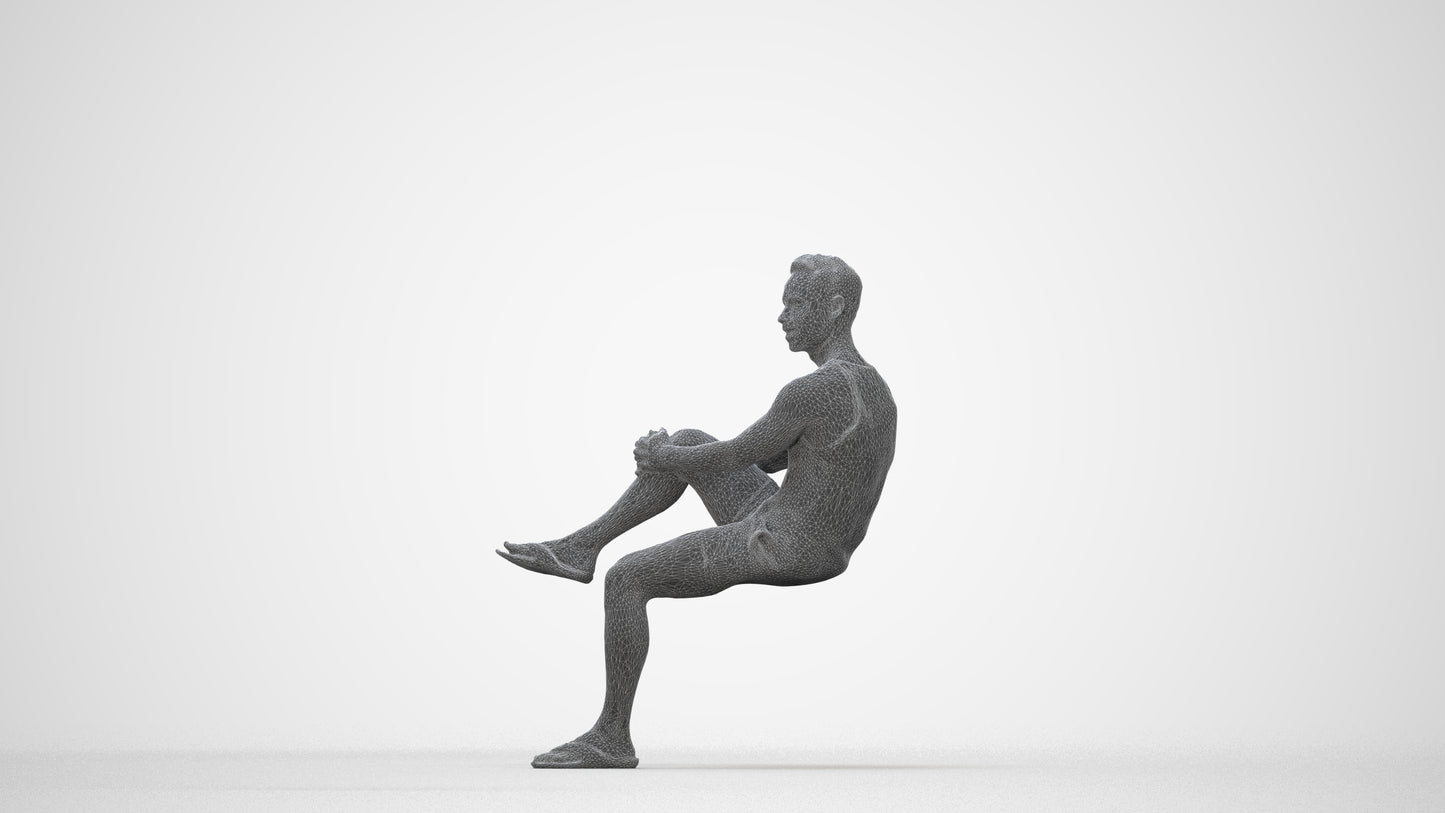 realistic 3D people man casual sitting, render-ready for V-Ray and Corona, FBX OBJ, wireframe back view