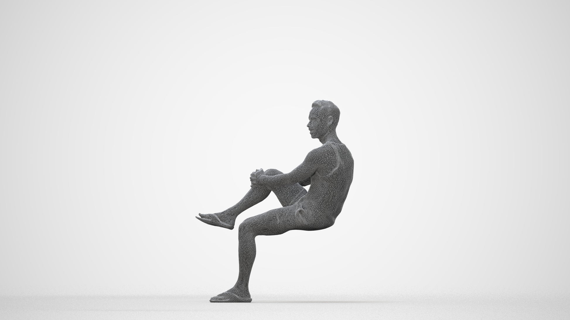 realistic 3D people man casual sitting, render-ready for V-Ray and Corona, FBX OBJ, wireframe back view