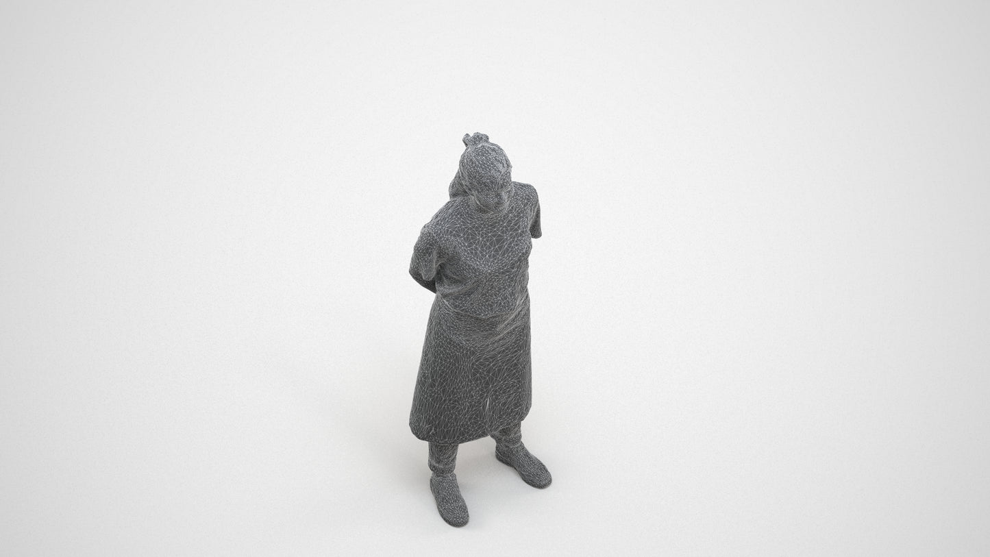 realistic 3D people woman hospitality, render-ready for V-Ray and Corona, FBX OBJ, wireframe three-quarter view
