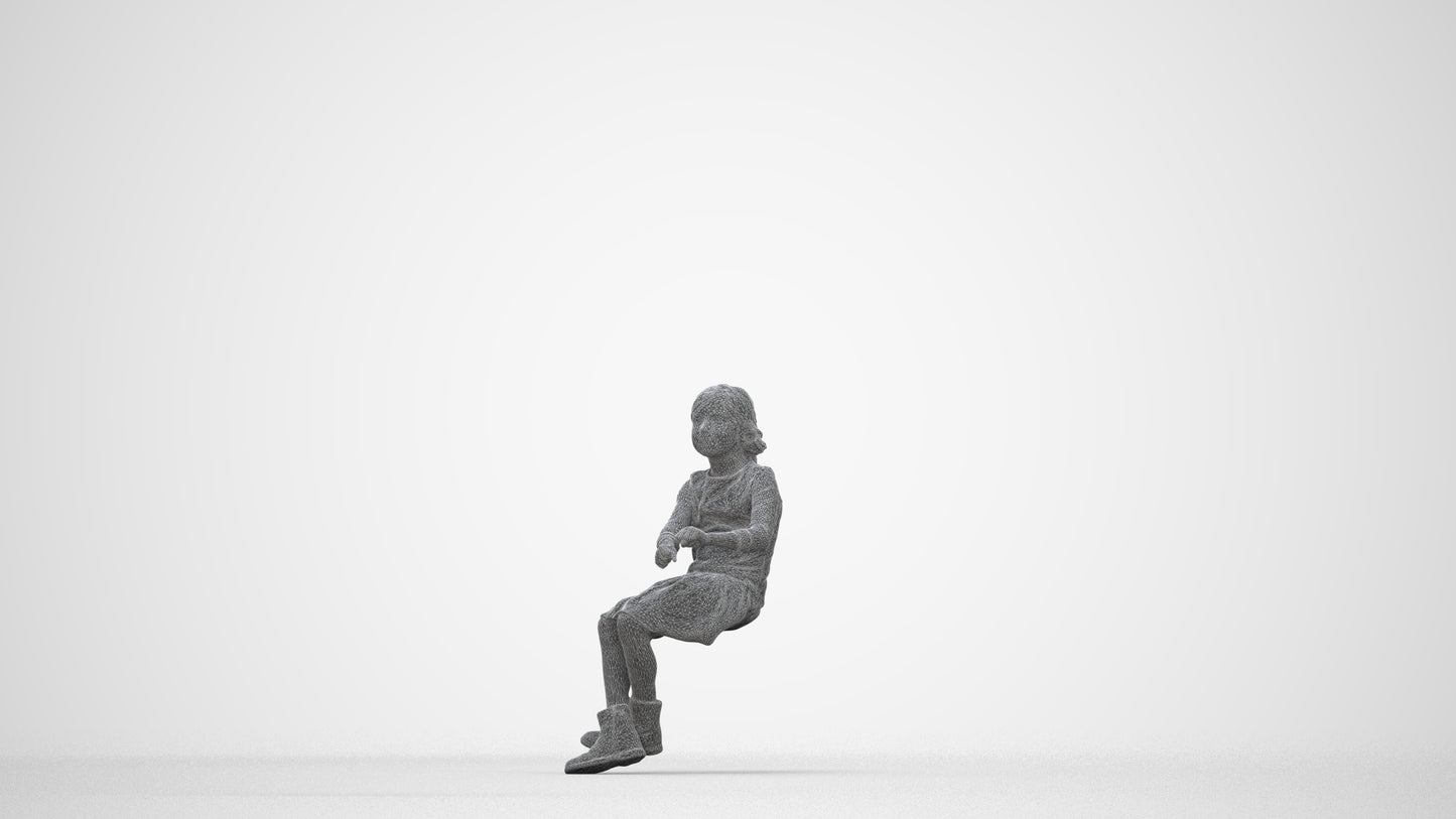 realistic 3D human girl casual kids, archviz people FBX OBJ for Blender, wireframe back view