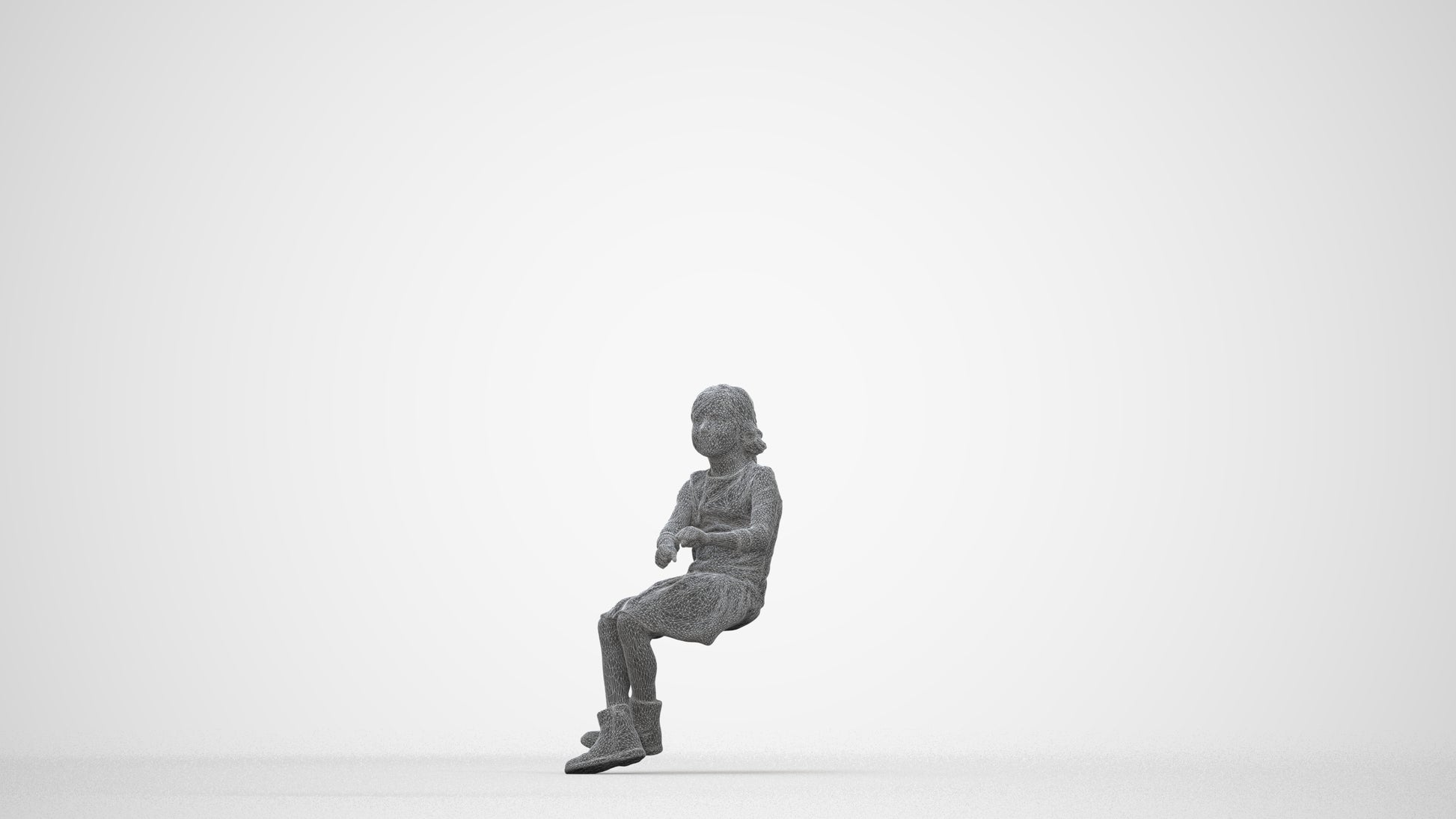 realistic 3D human girl casual kids, archviz people FBX OBJ for Blender, wireframe back view