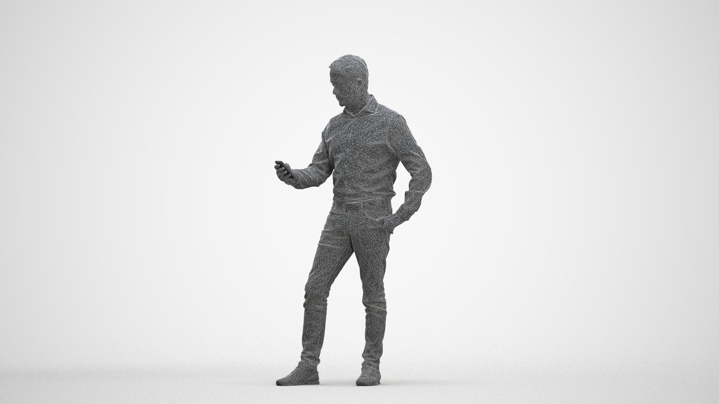 3D scanned man standing business, photorealistic archviz people for Enscape and SketchUp, three-quarter front view render