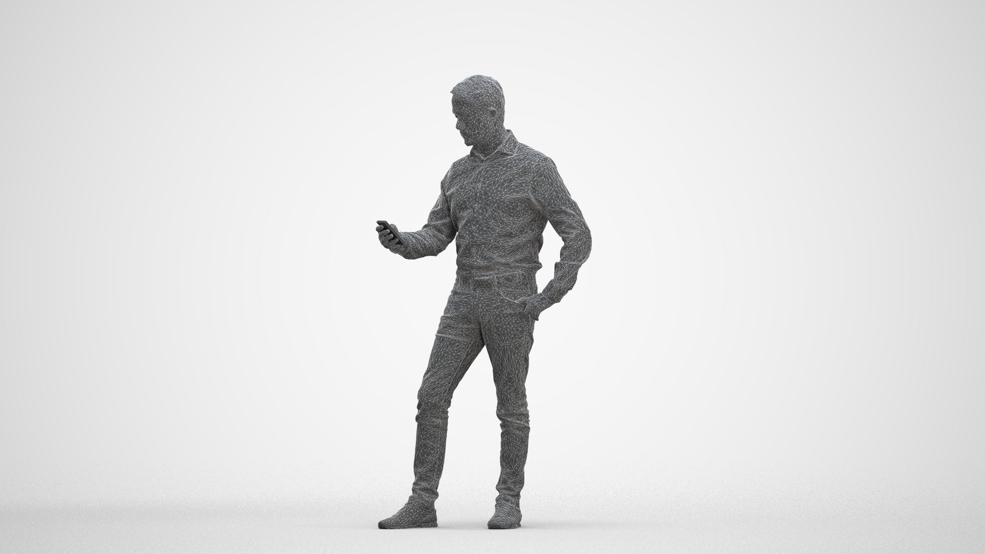 3D scanned man standing business, photorealistic archviz people for Enscape and SketchUp, three-quarter front view render