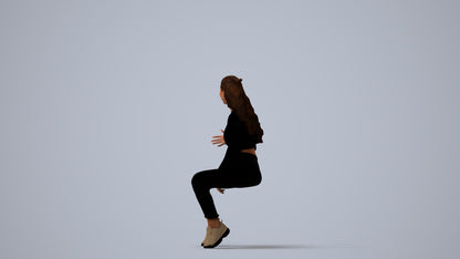 3D people model woman sport sitting, scanned human for 3ds Max rendering, three-quarter view render