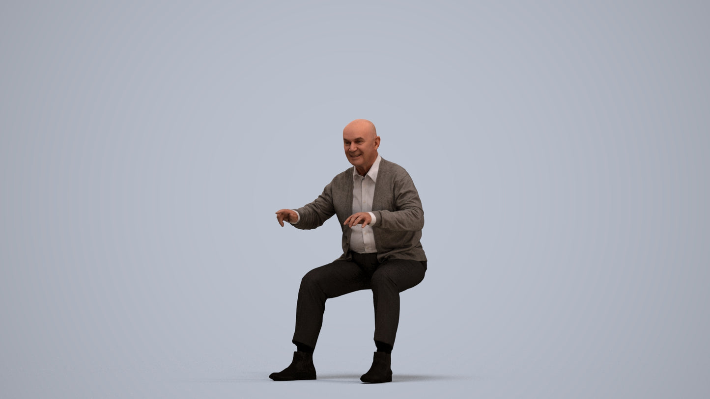 3D scanned senior man business, photorealistic archviz people for Enscape and SketchUp, standing pose render