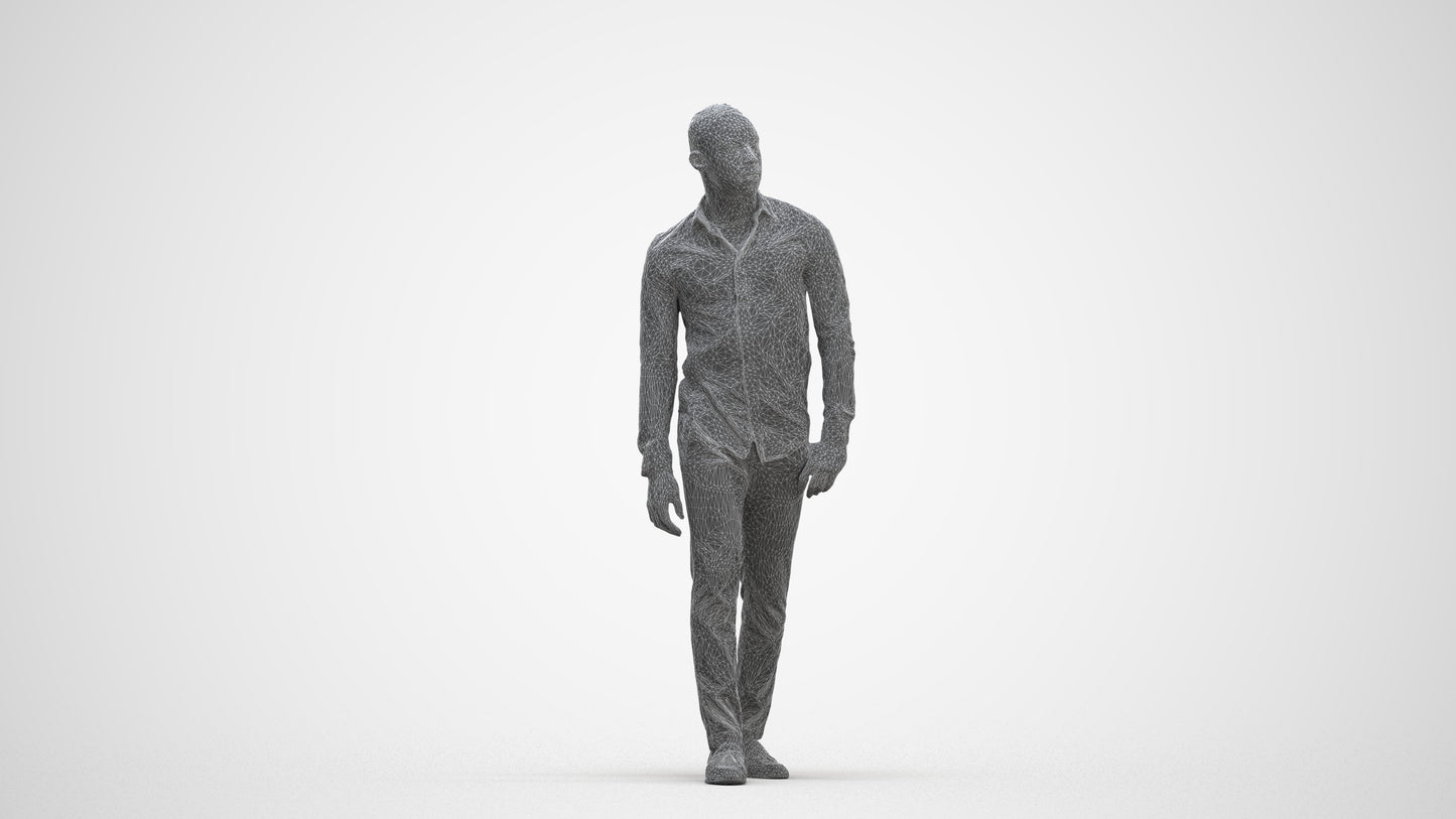 photogrammetry 3D man business walking, realistic human model archviz FBX, three-quarter front view render