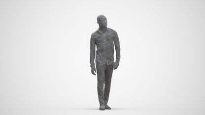 photogrammetry 3D man business walking, realistic human model archviz FBX, three-quarter front view render