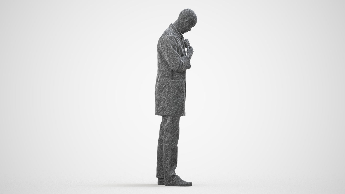 scanned 3D man medical, photogrammetry people for Enscape and V-Ray, wireframe side view