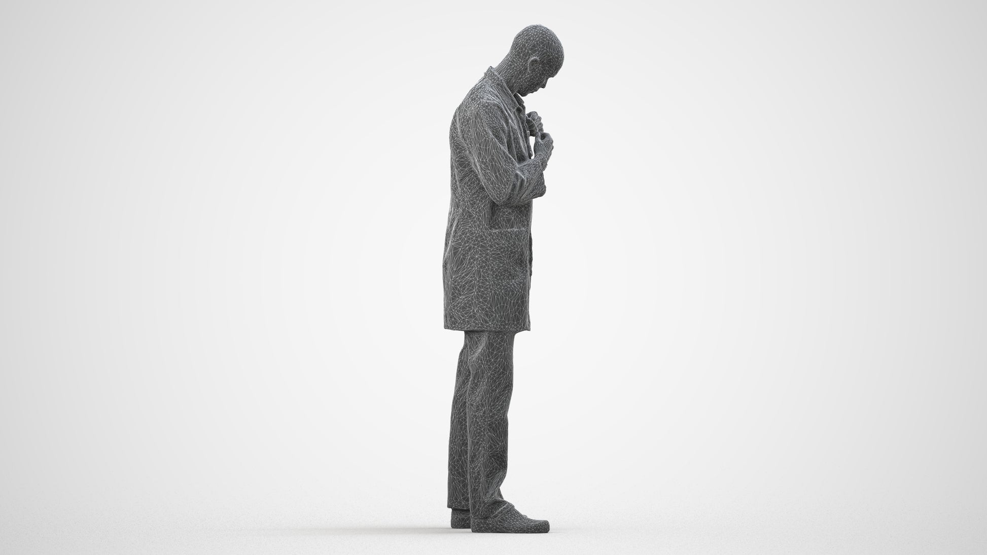 scanned 3D man medical, photogrammetry people for Enscape and V-Ray, wireframe side view