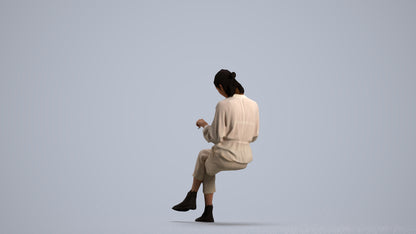 realistic 3D woman casual sitting, scanned archviz people for Blender and 3ds Max, front view render