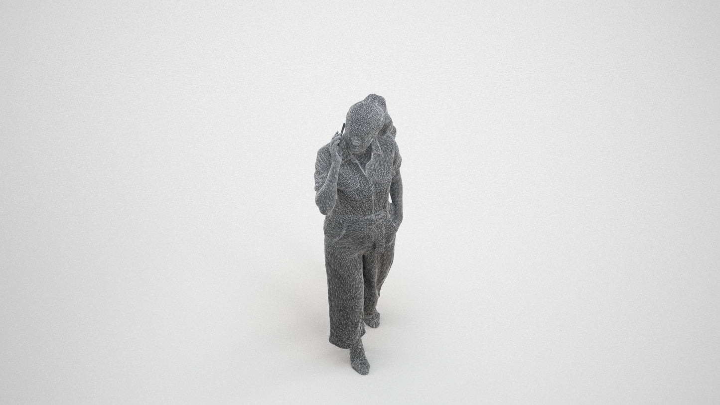 scanned 3D woman formal walking, photogrammetry people for Enscape and V-Ray, wireframe three-quarter view