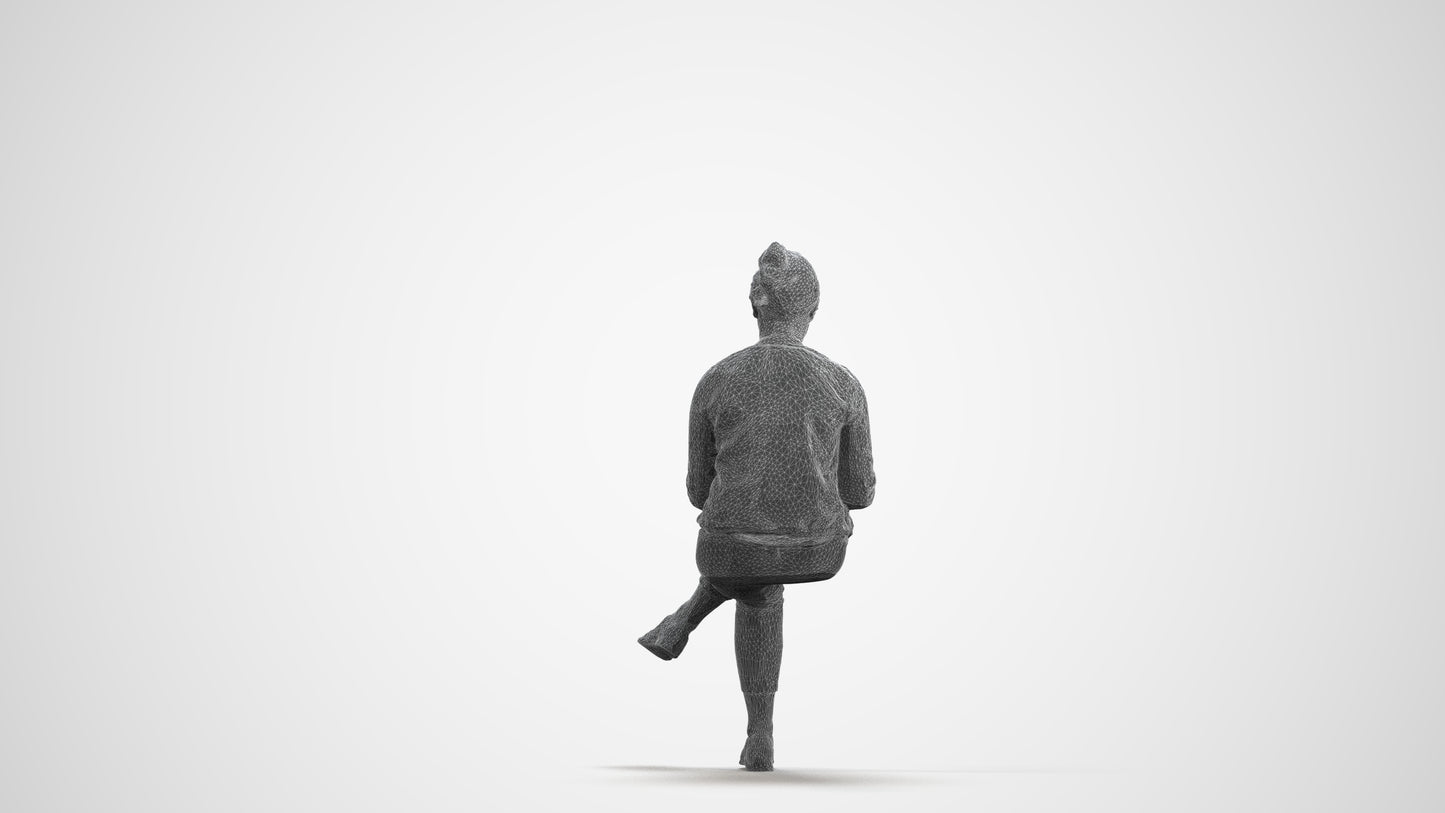 scanned 3D woman casual sitting, photogrammetry people for Enscape and V-Ray, wireframe front view