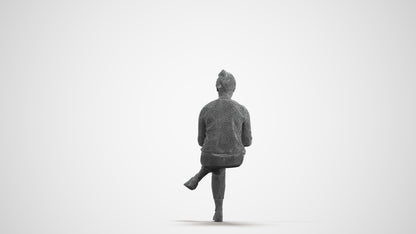 scanned 3D woman casual sitting, photogrammetry people for Enscape and V-Ray, wireframe front view