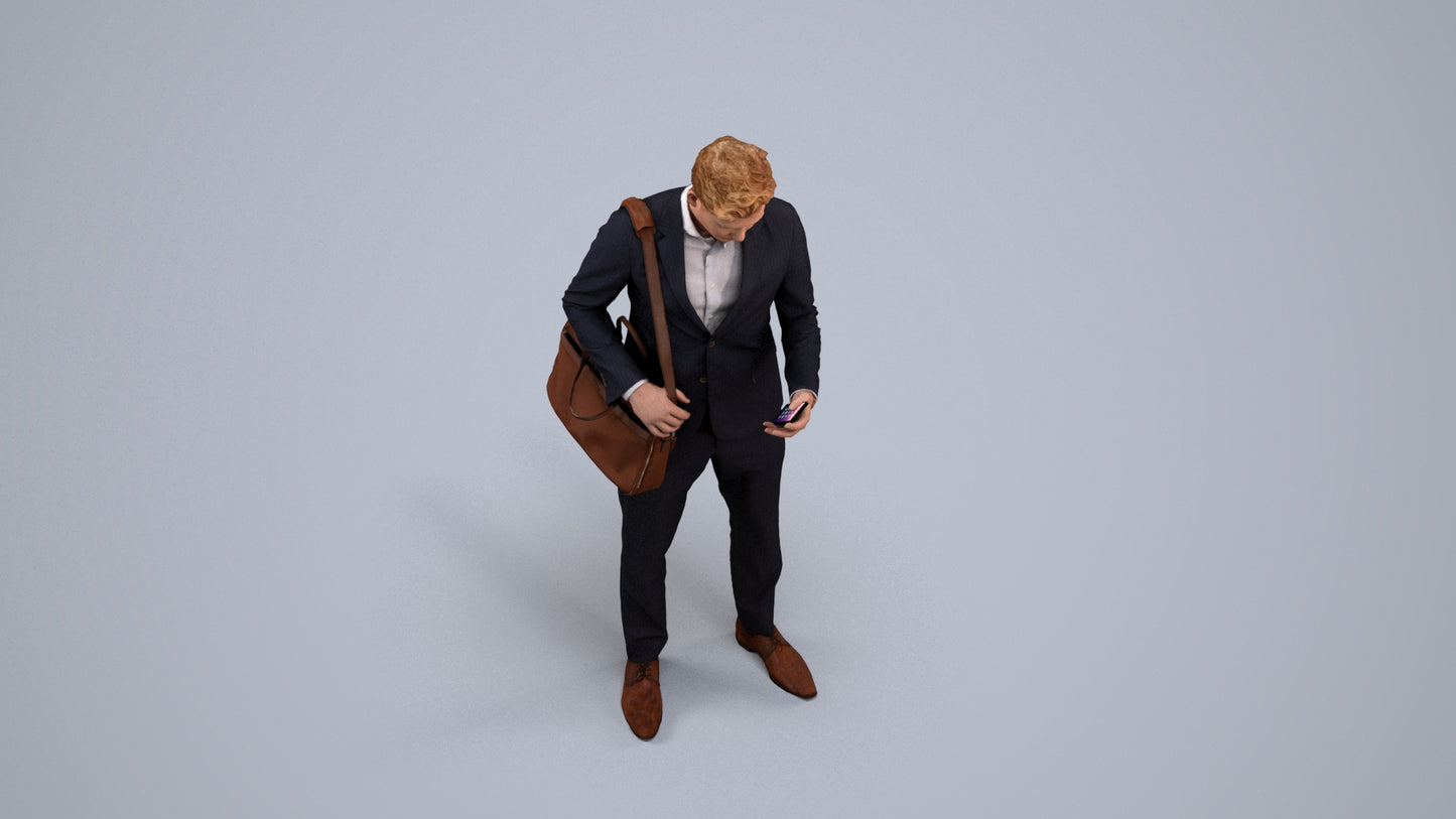 realistic 3D man business, scanned archviz people for Blender and 3ds Max, back view render