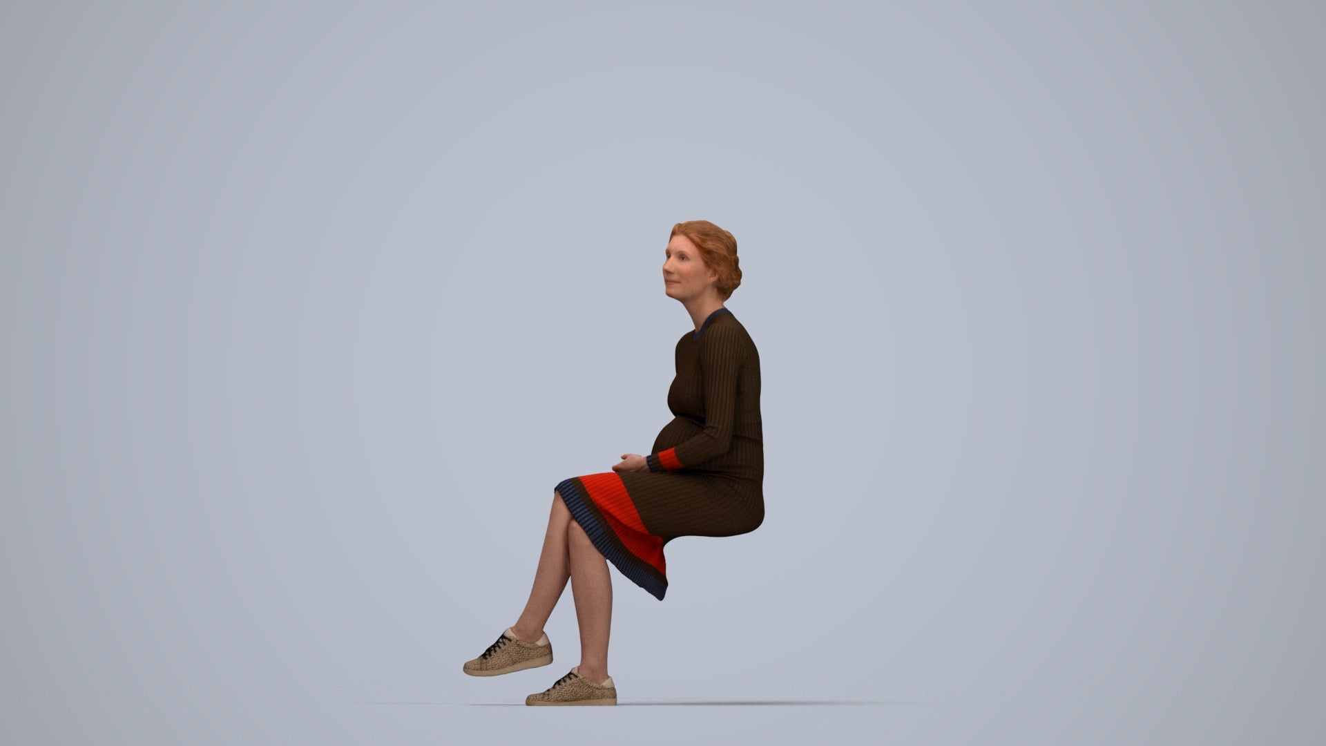 scanned 3D woman casual sitting, photogrammetry people for Enscape and V-Ray, top-down view render