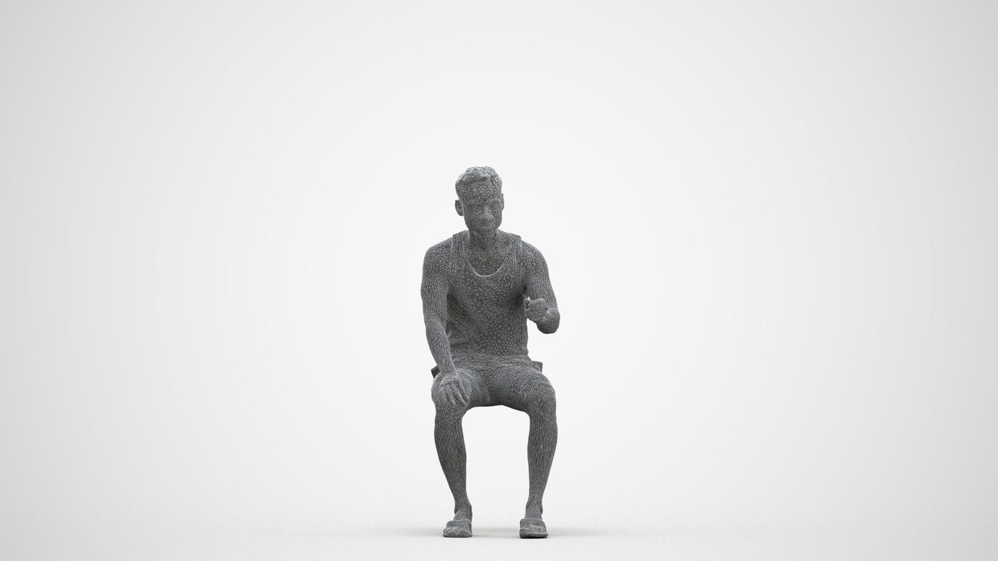 realistic 3D people man casual sitting, render-ready for V-Ray and Corona, FBX OBJ, three-quarter front view render