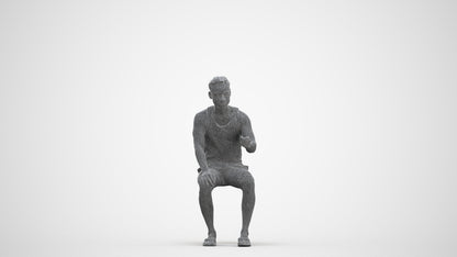 realistic 3D people man casual sitting, render-ready for V-Ray and Corona, FBX OBJ, three-quarter front view render