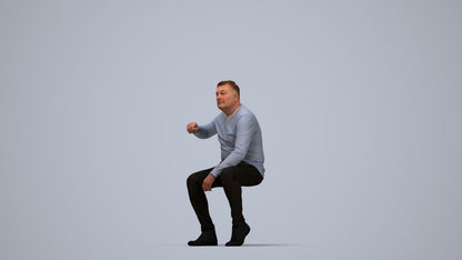 realistic 3D human man casual sitting, archviz people FBX OBJ for Blender, top-down view render