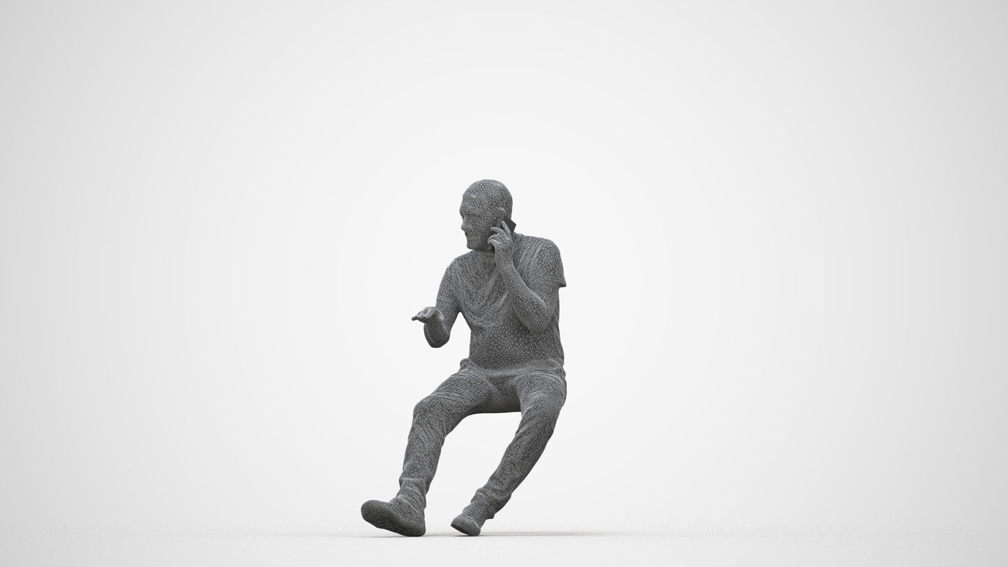 3D people model senior man casual sitting, scanned human for 3ds Max rendering, wireframe back view