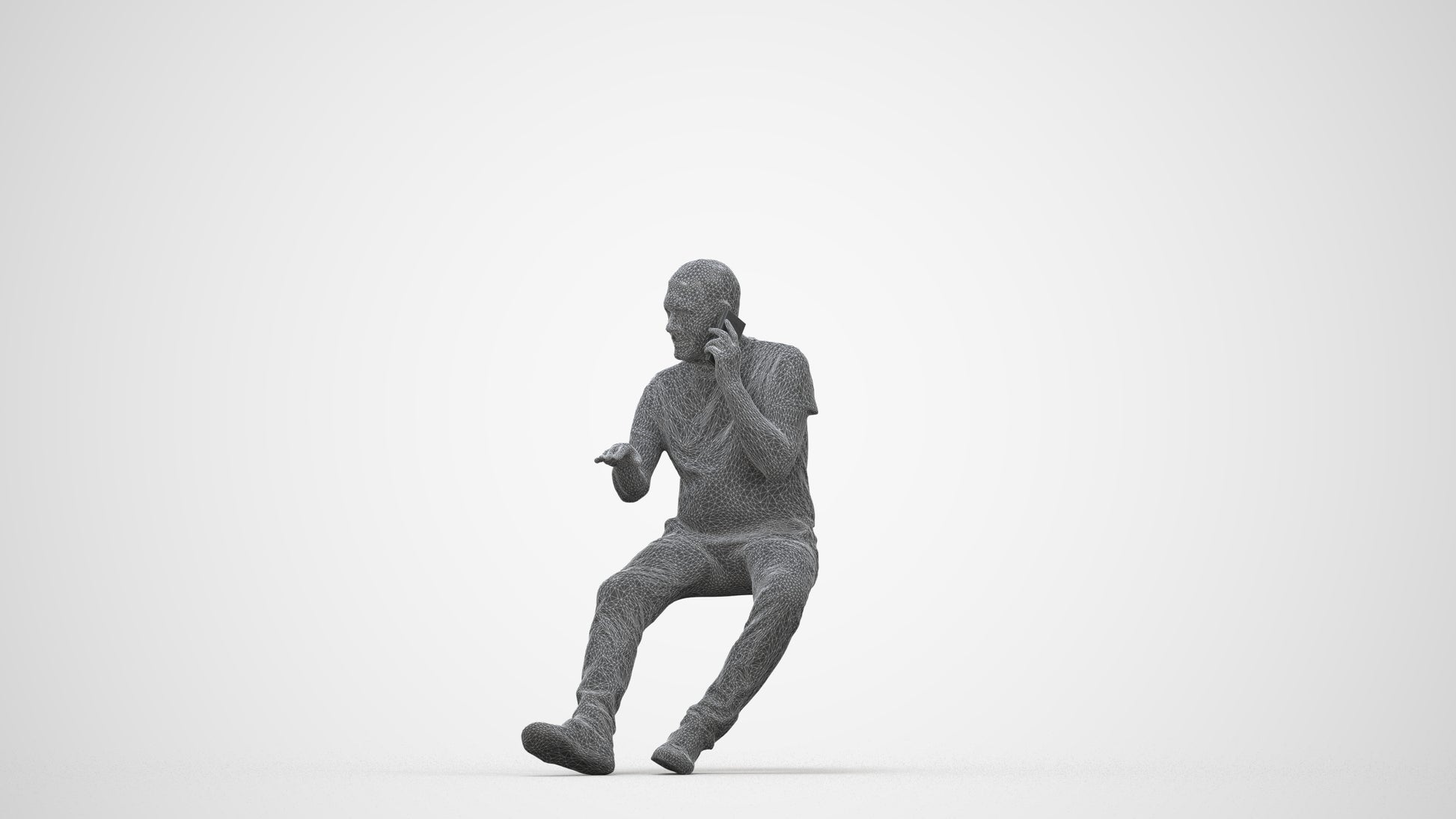 3D people model senior man casual sitting, scanned human for 3ds Max rendering, wireframe back view