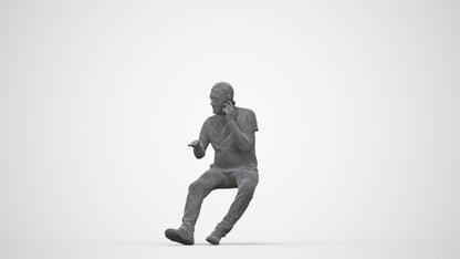 3D people model senior man casual sitting, scanned human for 3ds Max rendering, wireframe back view