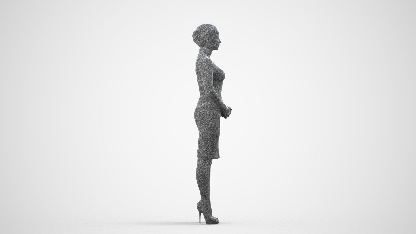 scanned 3D woman business, photogrammetry people for Enscape and V-Ray, wireframe side view