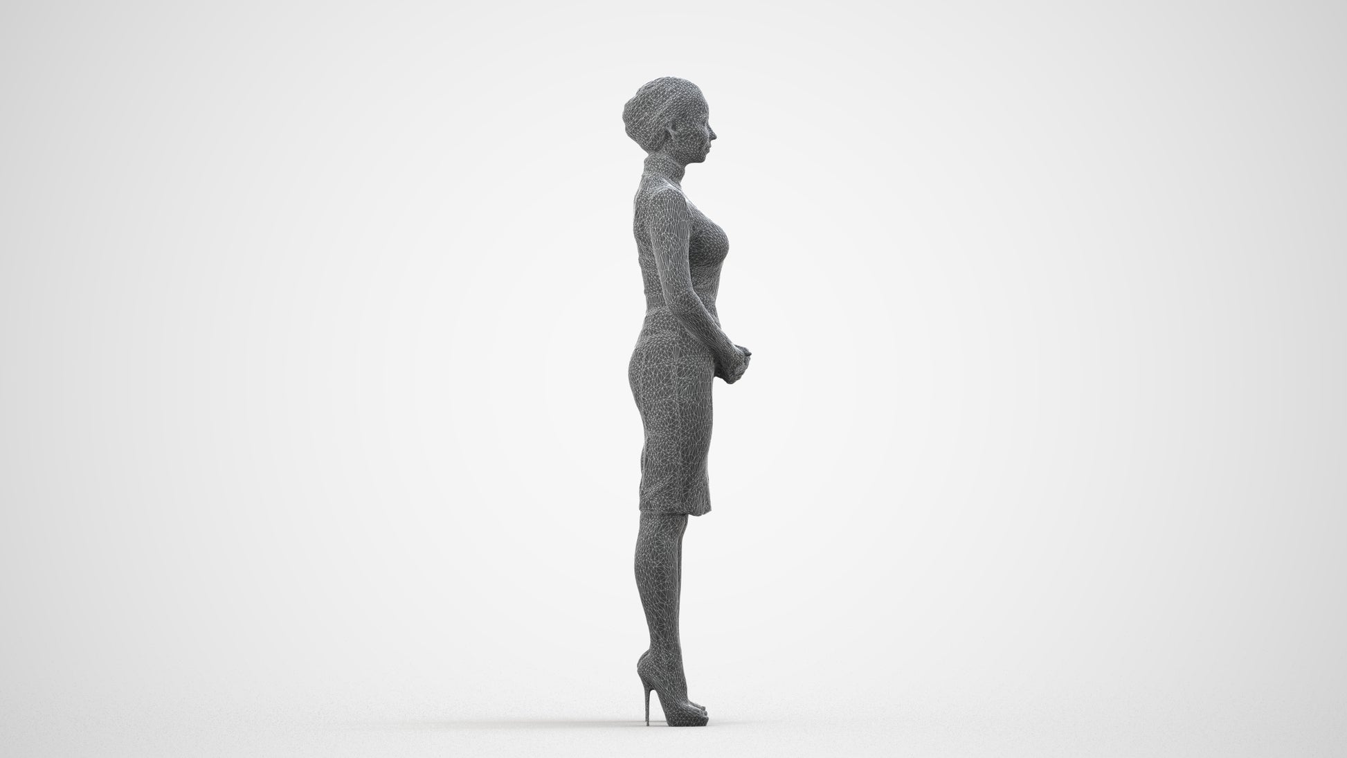 scanned 3D woman business, photogrammetry people for Enscape and V-Ray, wireframe side view