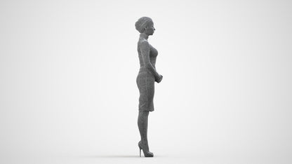 scanned 3D woman business, photogrammetry people for Enscape and V-Ray, wireframe side view