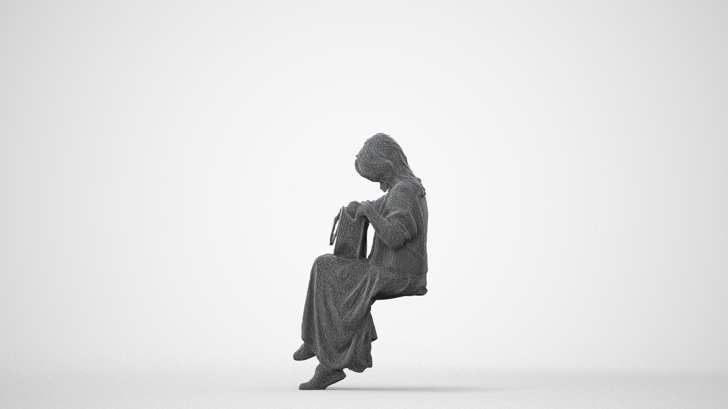 realistic 3D woman casual sitting, scanned archviz people for Blender and 3ds Max, square thumbnail