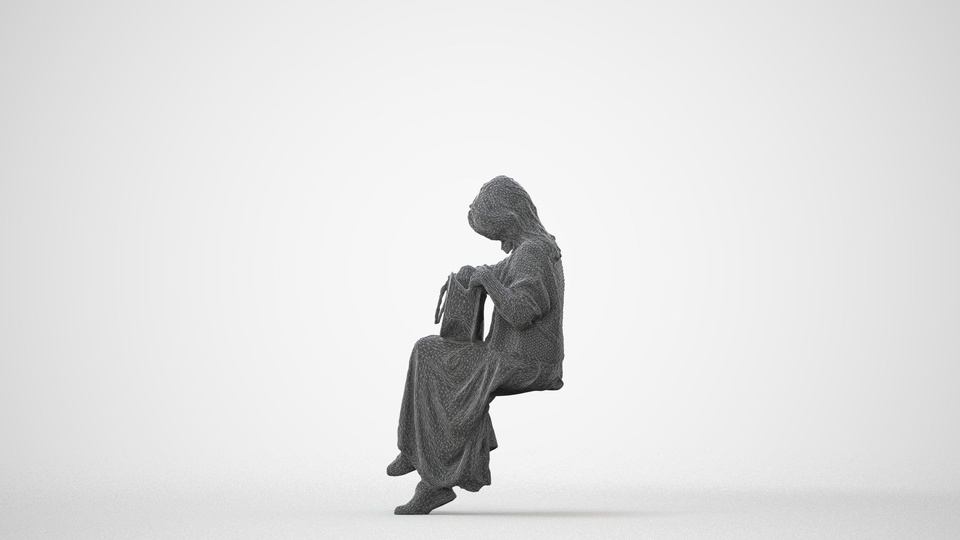 realistic 3D woman casual sitting, scanned archviz people for Blender and 3ds Max, square thumbnail