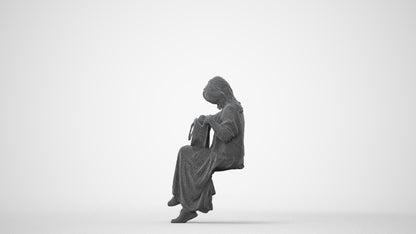 realistic 3D woman casual sitting, scanned archviz people for Blender and 3ds Max, square thumbnail