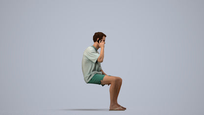 scanned 3D man casual sitting, photogrammetry people for Enscape and V-Ray, side view render