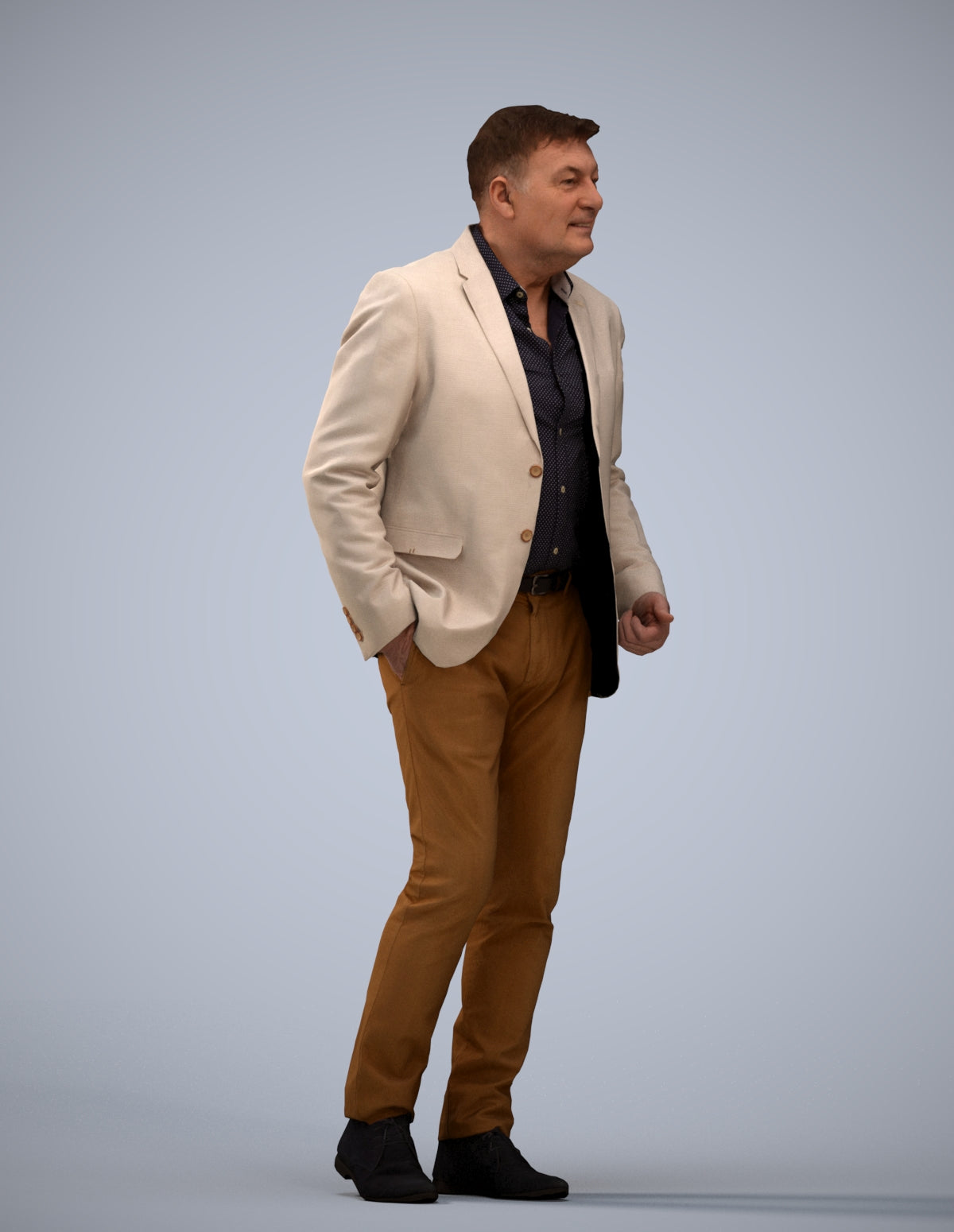 scanned 3D man business walking, photogrammetry people for Enscape and V-Ray