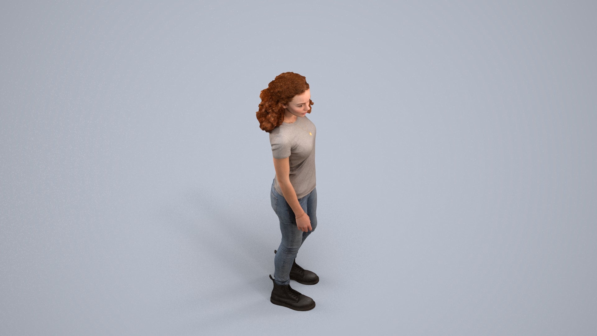 realistic 3D human woman casual standing, archviz people FBX OBJ for Blender, back view render