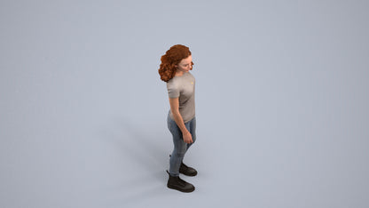 realistic 3D human woman casual standing, archviz people FBX OBJ for Blender, back view render