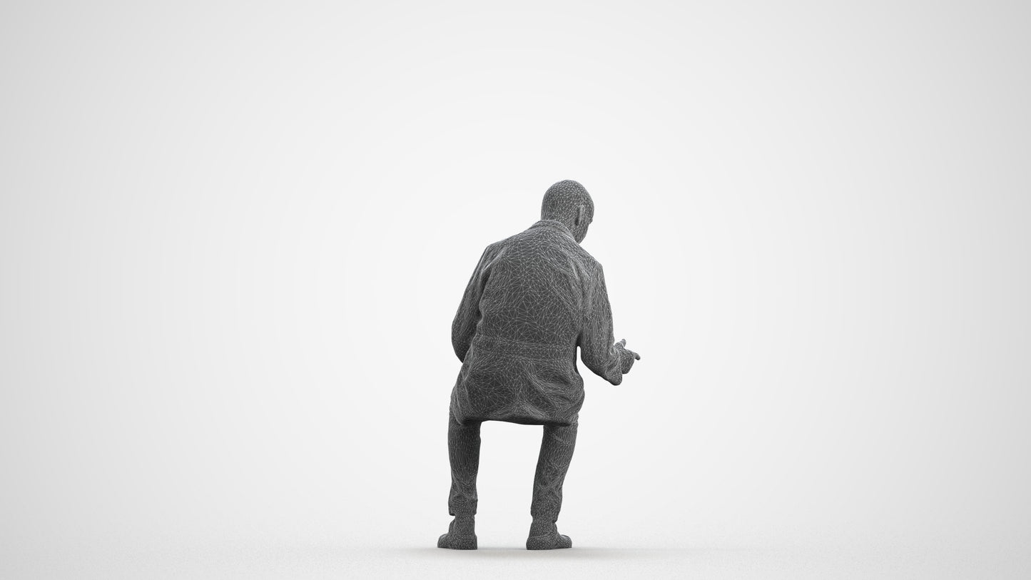 realistic 3D senior man medical, scanned archviz people for Blender and 3ds Max, wireframe front view