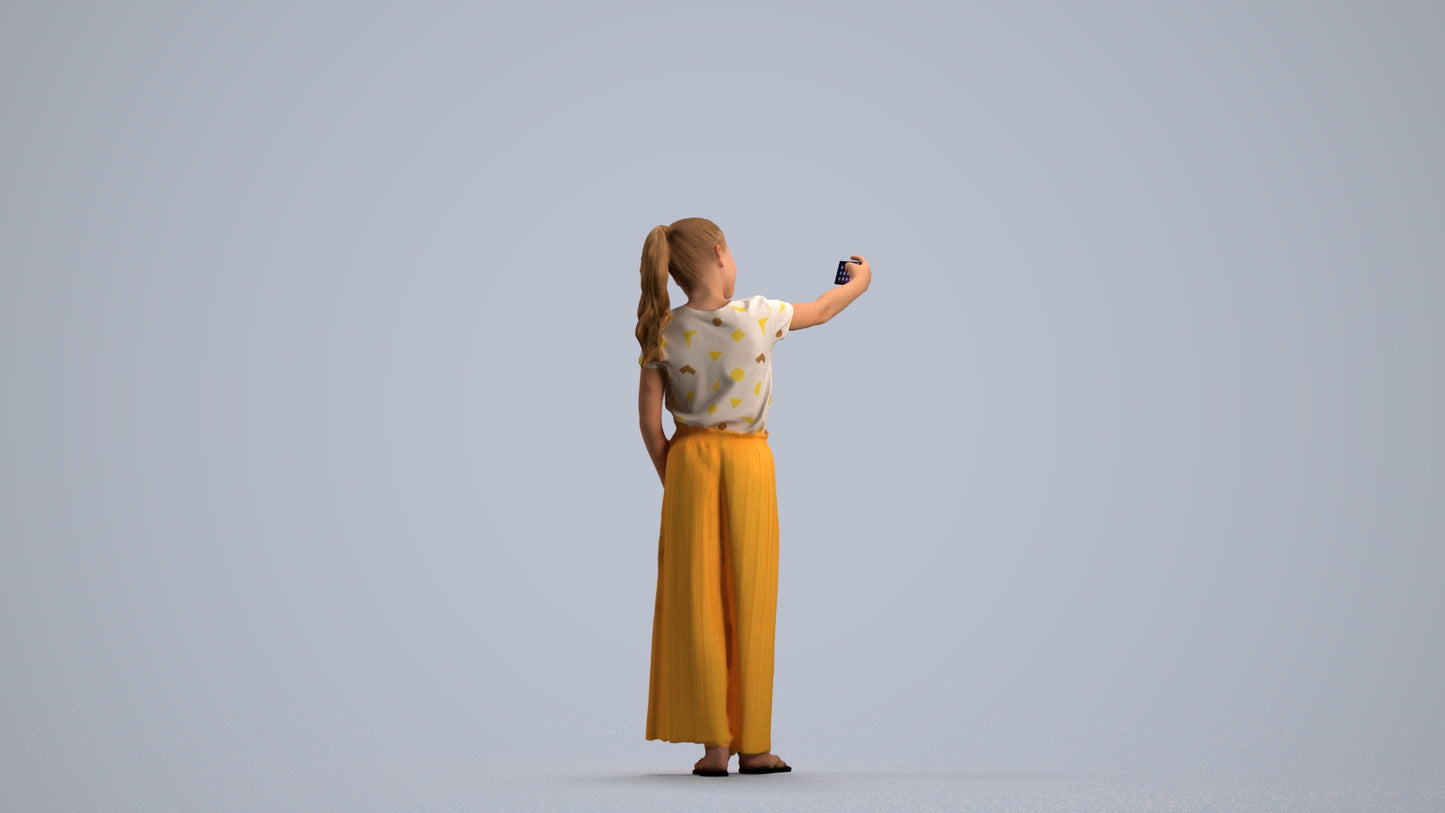 photogrammetry 3D girl casual kids, realistic human model archviz FBX, front view render