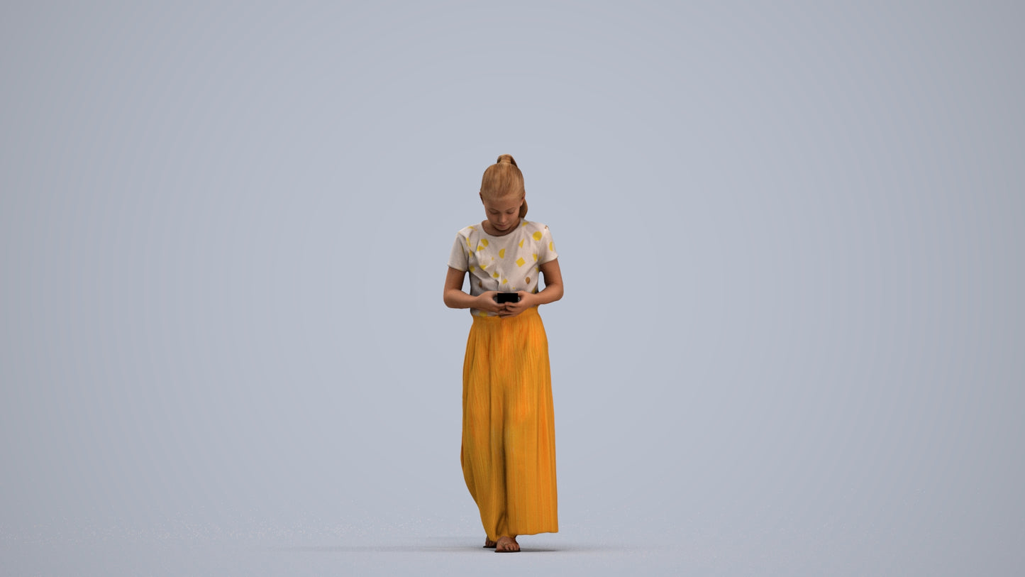 3D human model woman casual kids, photogrammetry scanned person for archviz, standing pose render