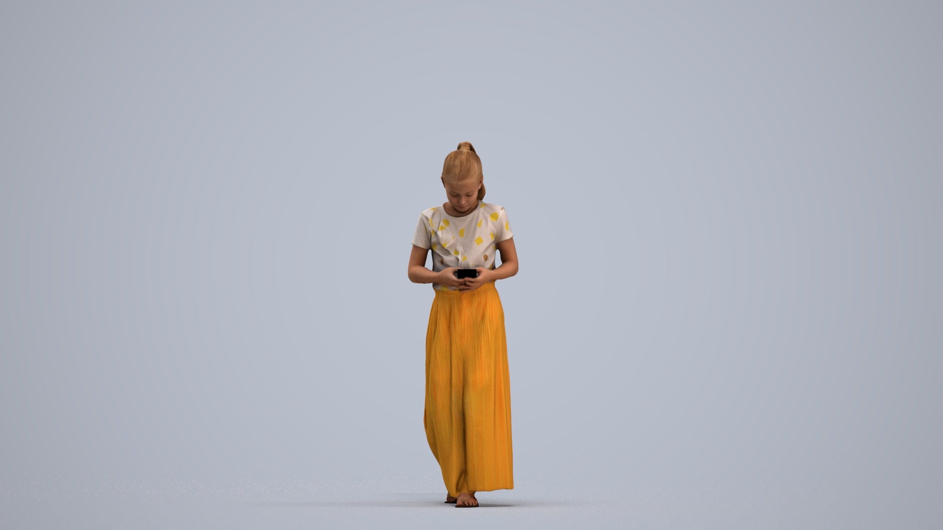 3D human model woman casual kids, photogrammetry scanned person for archviz, standing pose render