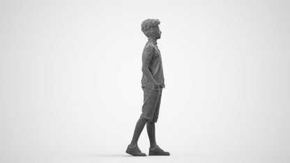 3D scanned boy kids casual, photorealistic archviz people for Enscape and SketchUp, wireframe side view