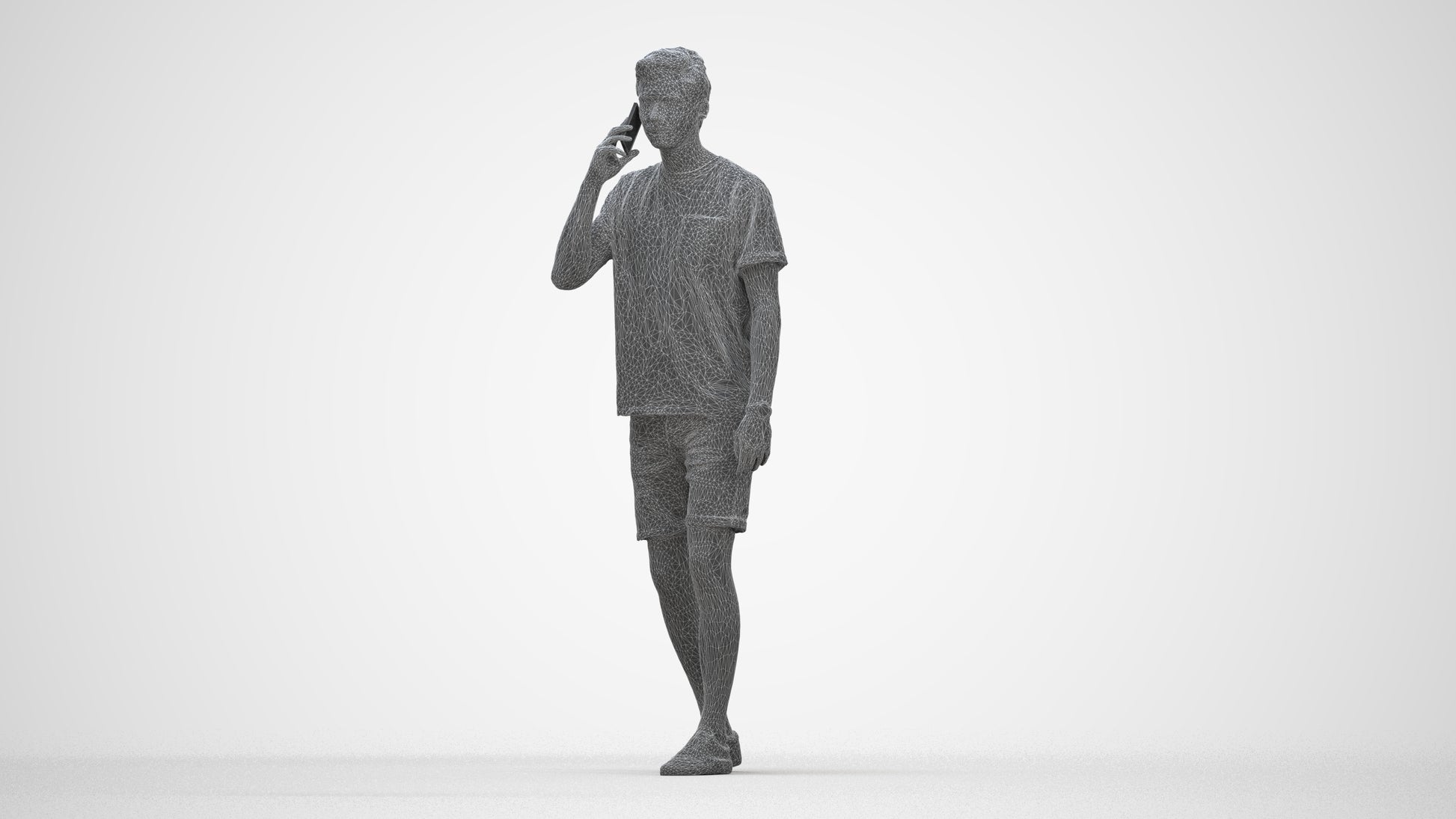 realistic 3D people man casual walking, render-ready for V-Ray and Corona, FBX OBJ, wireframe back view