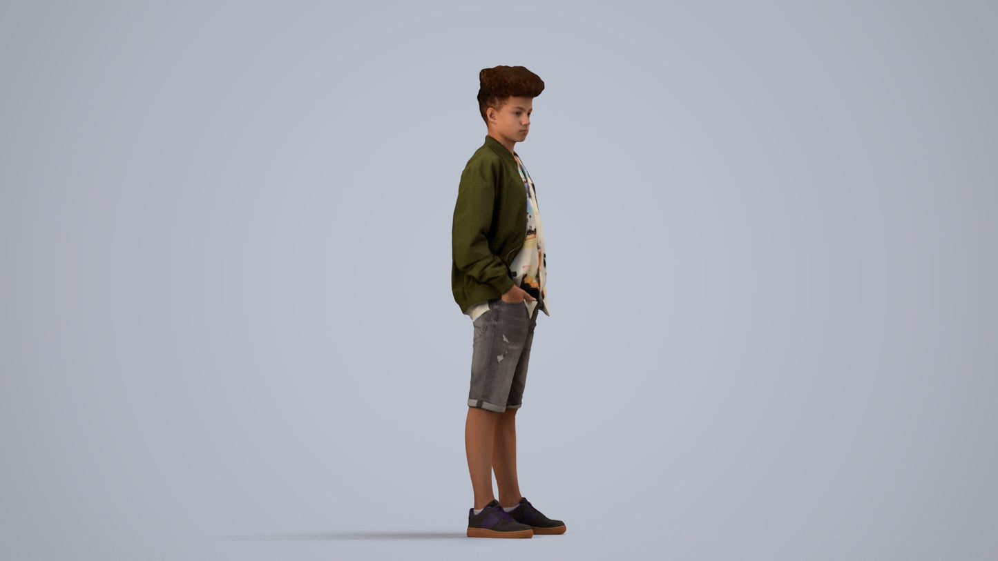 scanned 3D boy casual kids, photogrammetry people for Enscape and V-Ray, side view render